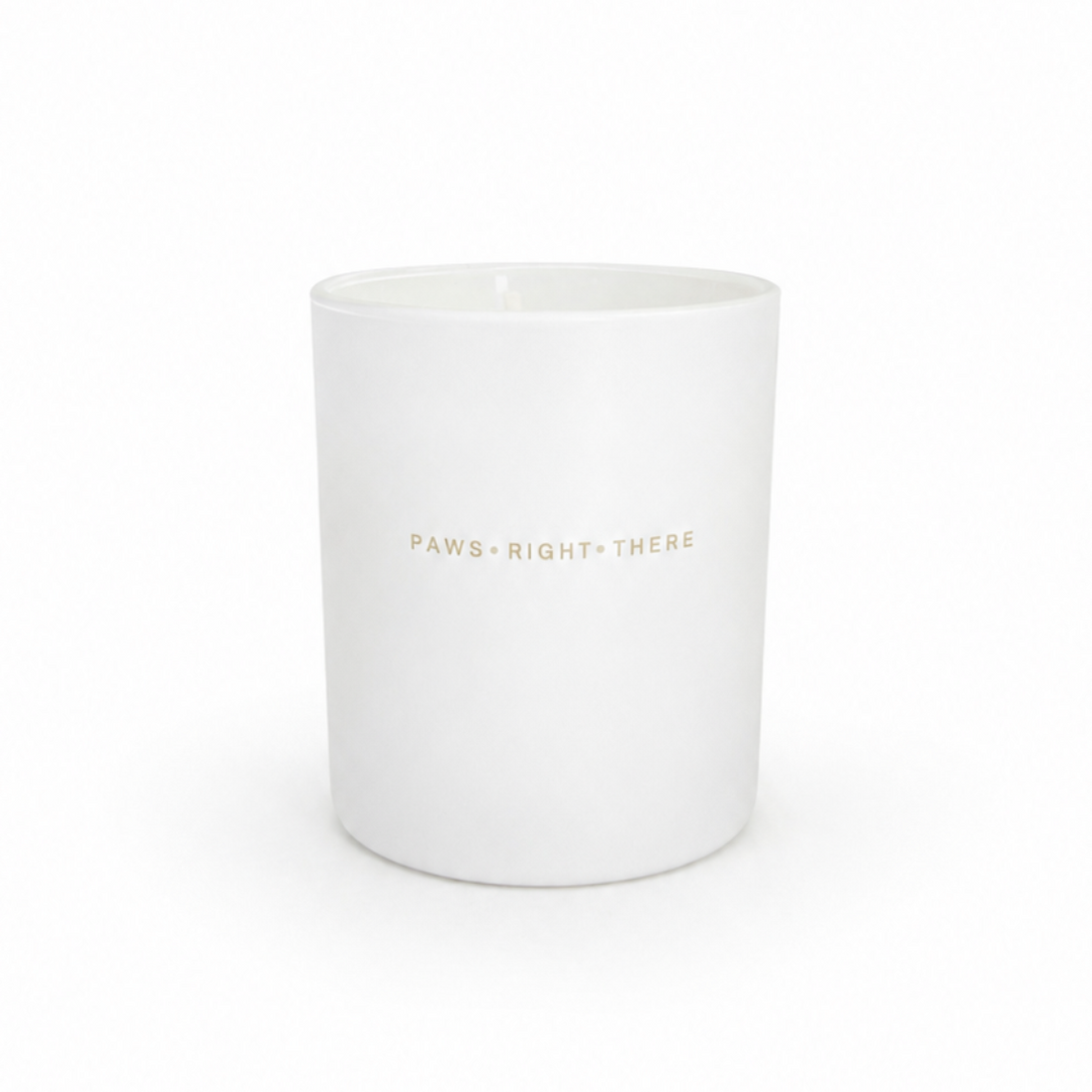 Candle in matt white vessel from the brand Paws Right There