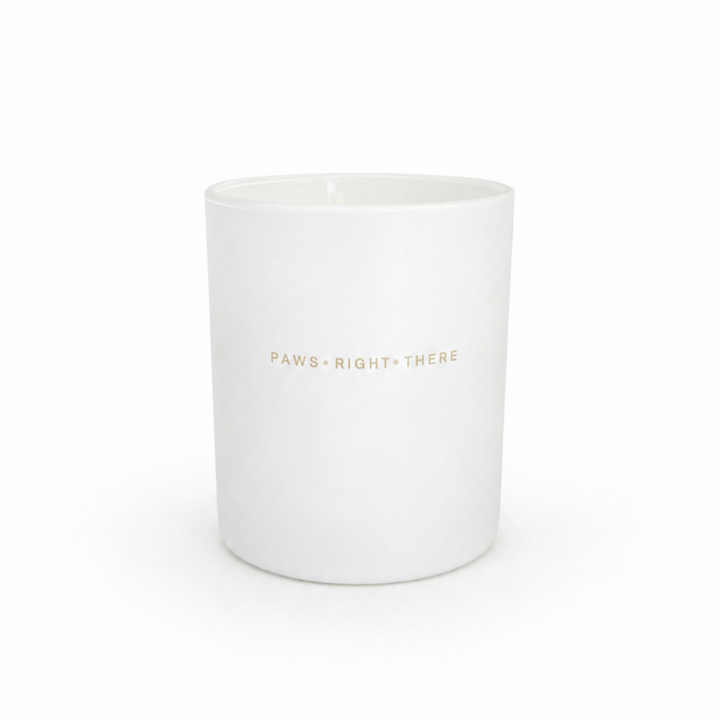 Candle in matt white vessel from the brand Paws Right There