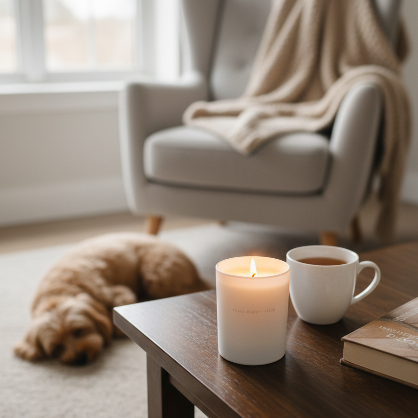 Pet friendly candle cosy lifestyle scene