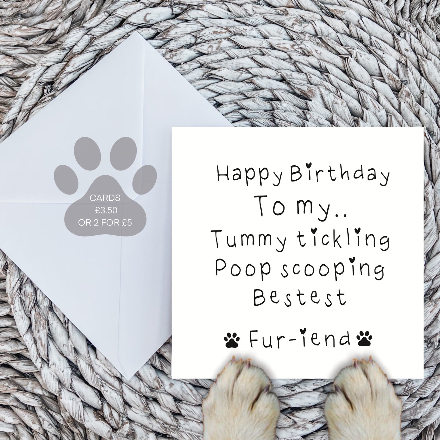 Tummy tickling, poop scooping bestie card