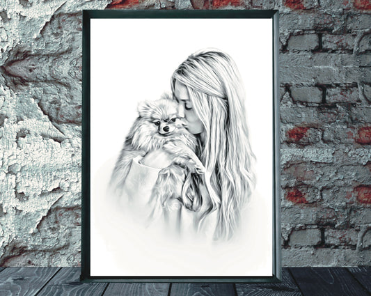 mama and me portriat, my dog and me, portrait of my dog, i love my dog, print of my dog, 